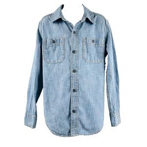Gap Chambray Denim Boys M Utility Long Sleeve Button Down Shirt w/ Chest Pockets